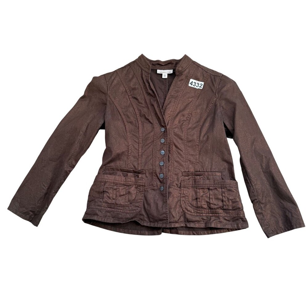 Coldwater Creek Women's Jacket Sz 10P Petite Cooper Shimmer Brown Snap Front